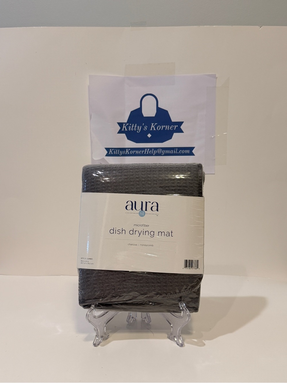 NWT Aura Microfiber Dish Drying Mat - Charcoal Grey Honeycomb 18” x 30”